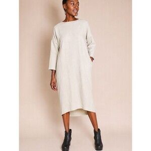 Black Crane Oversized Woven Cocoon Dress One Size Cream